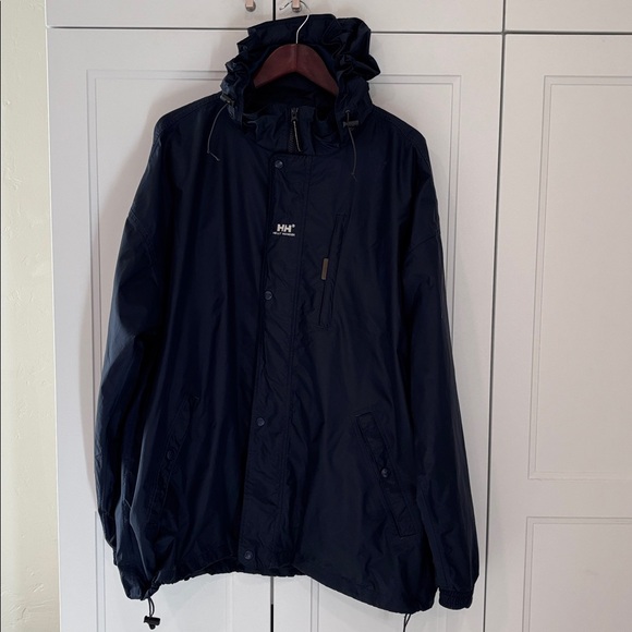 Helly Hansen Rain Jacket Mens XXL Work Wear Navy Hooded Polyurethane - Picture 2 of 6